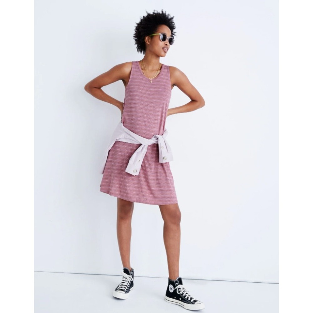 Madewell Highpoint Tank Dress Chapin Pink Striped Sleeveless Knit Swing Mini Med
